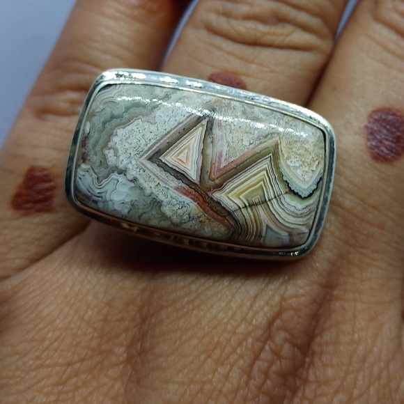 🏜️ OOAK Crazy Lace unique rectangle ring size 8 - Picture 3 of 9